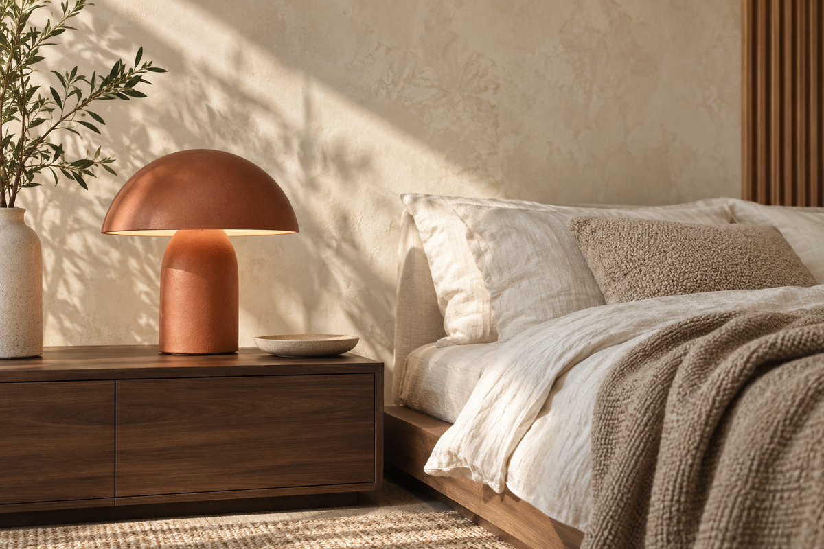 How to Style a Mushroom Lamp in a Neutral Bedroom